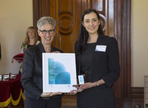 Dr Maria Kaparakis-Liaskos receiving her veski inspiring women fellowship.