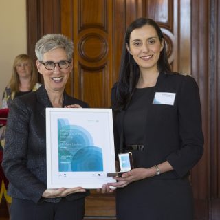 Dr Maria Kaparakis-Liaskos receiving her veski inspiring women fellowship.