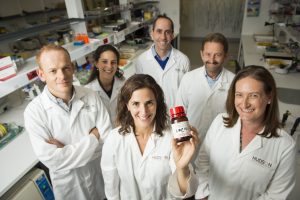 L-R: Dr Jonathan Ferrand, Miss Charlotte Nejad, Dr Geneviève Pépin, Dr Michael Gantier , Professor Philip Bardin, Dr Belinda Thomas - A study has shown that a century-old antiseptic called Acriflavine, made from coal tar, protects against the common cold.