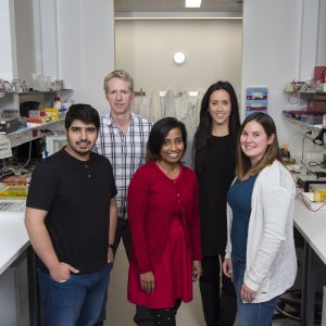 L-R: Mr Sultan Alhayyani, Professor Brendan Jenkins, Dr Saleela Ruwanpura, Dr Louise McLeod and Dr Virginie Deswaerte - Researchers have discovered a link that could herald both early detection and better treatment for cachexia