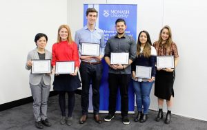 (L-R) Ai-Ming Wong, Nicole Free, Aidan Kashyap, Mikee Inocencio, Nazanin Karimnia, Annie Cox -Congratulations to our PhD students who presented their exceptional research at this year's Hudson Institute/SCS Three Minute Thesis (3MT).