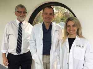 L-R: Professor Peter Fuller, Dr Simon Chu, Maria Alexiadis - A new study has identified a genetic mutation that could be linked to an aggressive type of ovarian cancer driven by hormones.