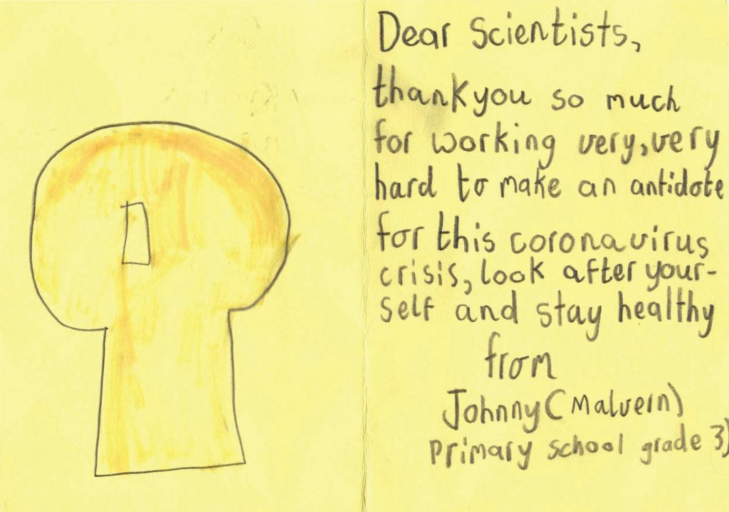 Pandemic Thank you letter, Gratitude Project from primary school student thanking scientist during Covid-19