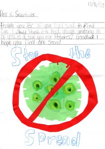 Thank you letter, Gratitude Project from primary school student thanking scientist during Covid-19