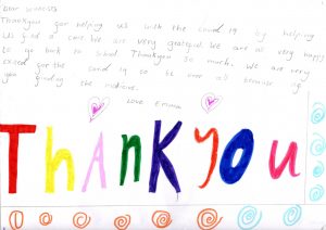 COVID19 pandemic thank you letter from Malvern Primary School student.