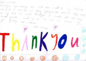 Thank you letter, Gratitude Project from primary school student thanking scientist during Covid-19