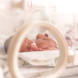 Premature baby in incubator