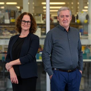 Professor Elizabeth Hartland, Director and CEO of Hudson Institute of Medical Research and Professor Paul Hertzog Associate Director of Hudson Institute of Medical Research in the TRF building, Clayton.