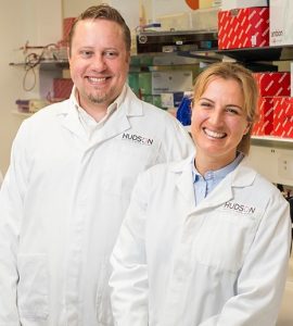 Associate Professor Claudia Nold and Professor Marcel Nold discussing Necrotising enterocolitis treatment.