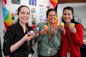 Dr Erin McGillick Dr Beth Allison and Belinda Pelle at 2019 LGBT+STEM Day at Hudson Institute of Medical Research