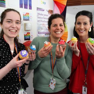 Dr Erin McGillick, Dr Beth Allison and Belinda Pelle at 2019 LGBT+STEM Day at Hudson Institute of Medical Research