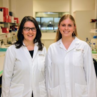 Dr Caitlyn Filby and Katherine Wyatt from the Endometrial Stem Cell Biology Research Group at Hudson Institute