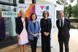 Dr Katie Allen MP, Gladys Liu MP, Hudson CEO Prof Elizabeth Hartland and Federal Health Minister, Greg Hunt, Gladys Liu MP, Hudson CEO Prof Elizabeth Hartland