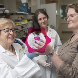 Professor Caroline Gargett Dr Caitlin Filby and endometriosis patient Nicole Fernley at Hudson Institute