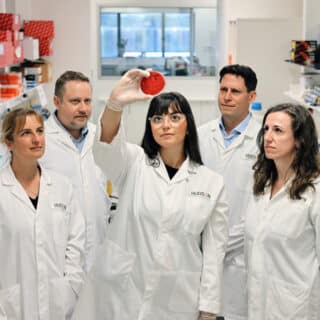 Claudia Nold, Marcel Nold, Sara di Simone, Sam Forster and Ina Rudloff in the lab at Hudson Insitute