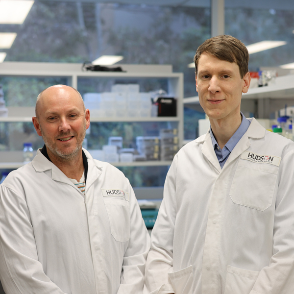 Associate Professor Ashley Mansell and Research Assistant Callum Docherty who are working on a new class of anti-inflammatory drug