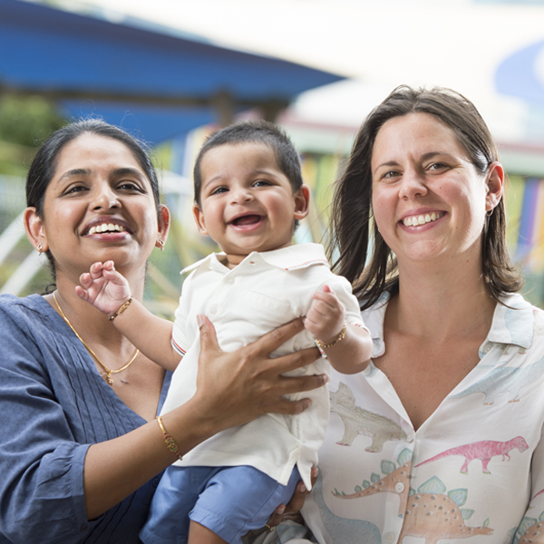 L-R: Mother Neelima Kota with Baby Arjun and Dr Miranda Davies-Tuck outlining research to reduce rate of stillbirth at Hudson Institute