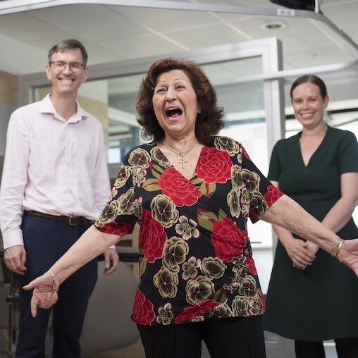 Patient Concetta Vasille diagnosed with pancreatic cancer thanks her doctors, Dr Daniel Croagh and Dr Joanne Lundy at Hudson Institute for saving her life.