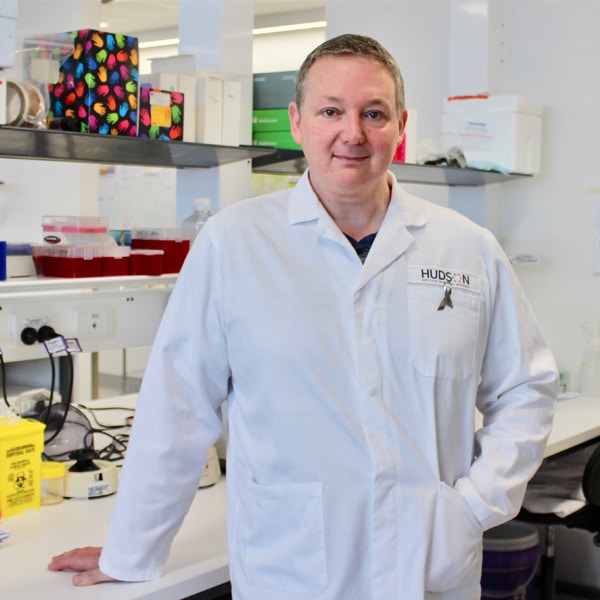 Dr Andrew Stephens, Ovarian Cancer researcher in the lab at Hudson Institute