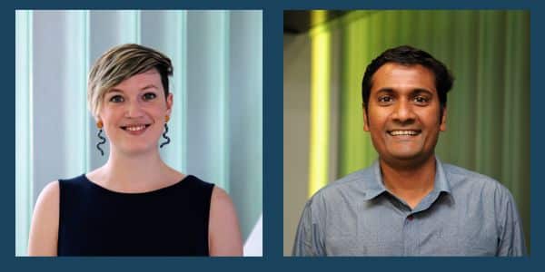 Dr Sarah Moody (CRH) and Dr Kallyanashis Paul (TRC) receiving science seed funding at Hudson Institute