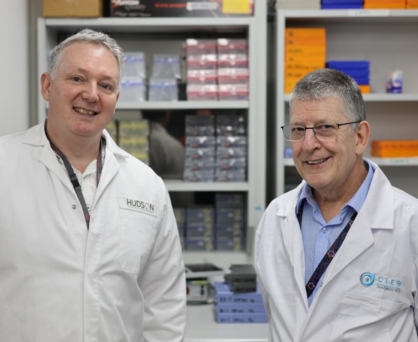 L-R Dr Andrew Stephens and Richard Ullman (CLEO Diagnostics) who are working to develop more accurate ovarian cancer testing.