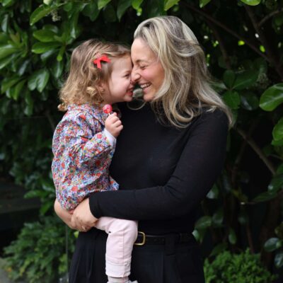 Jessica Clark (rare ovarian cancer survivor) with her daughter, Matilda, at home