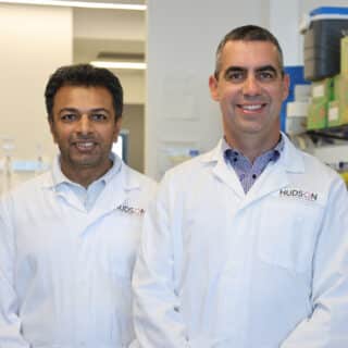 Vijesh Vaghjiani and Jason Cain in the lab and Hudson Institute