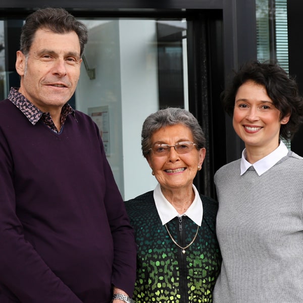 L-R Professor Richard Ferrero, donor and stomach cancer survivor Delva Walker and Dr Caroline Skene