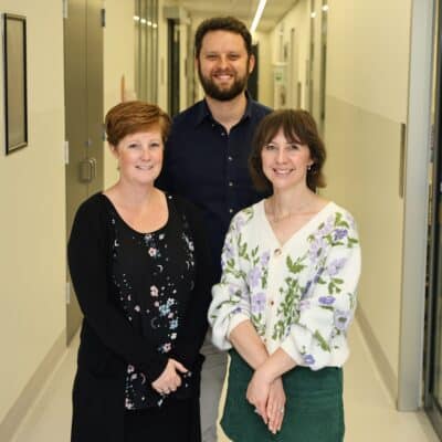 L-R: A/Prof Michelle Tate, Dr Chris Harpur, Dr Alison West